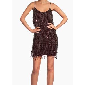 NWT Liv Foster Beaded Scoopneck Mini Dress in Blackened Red, 4